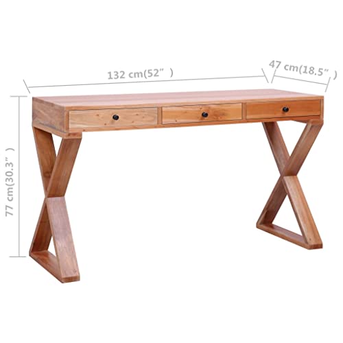 Natural 52"x18.5"x30.3" Solid Mahogany Wood Computer Desk C199980