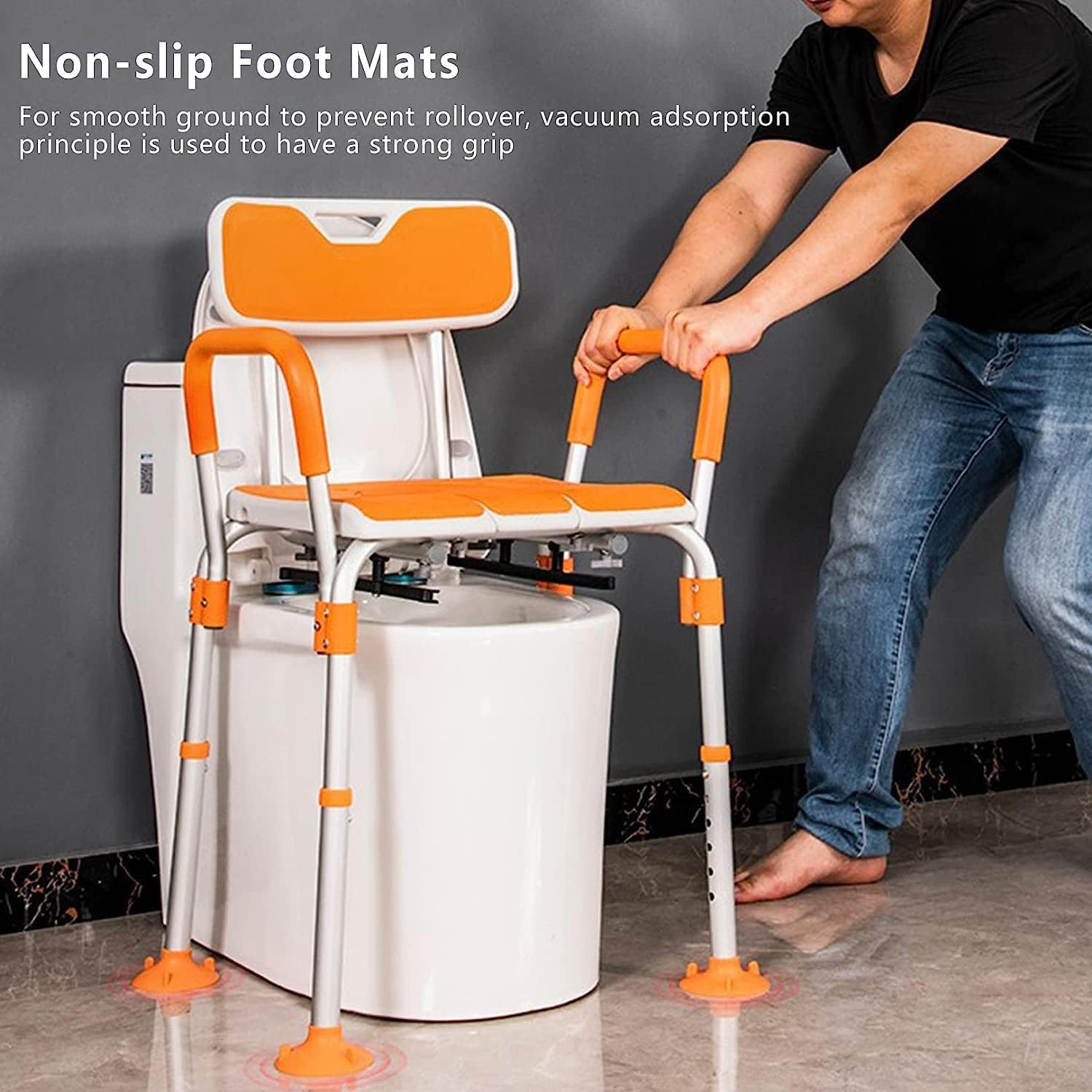 Height Adjustable Bedside Commode Chair with Safety Frame P68639