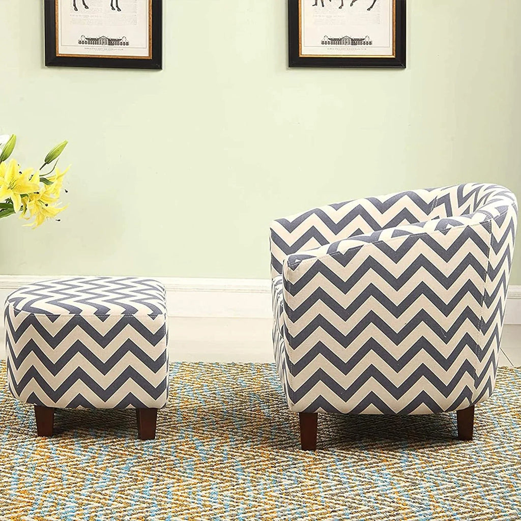 Fabric Chevron Tub Chair with Round Ottoman B6586
