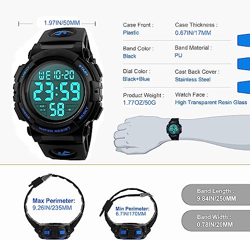 Mens Digital Sports Watch Waterproof LED Screen Large Face Military Watch L861426