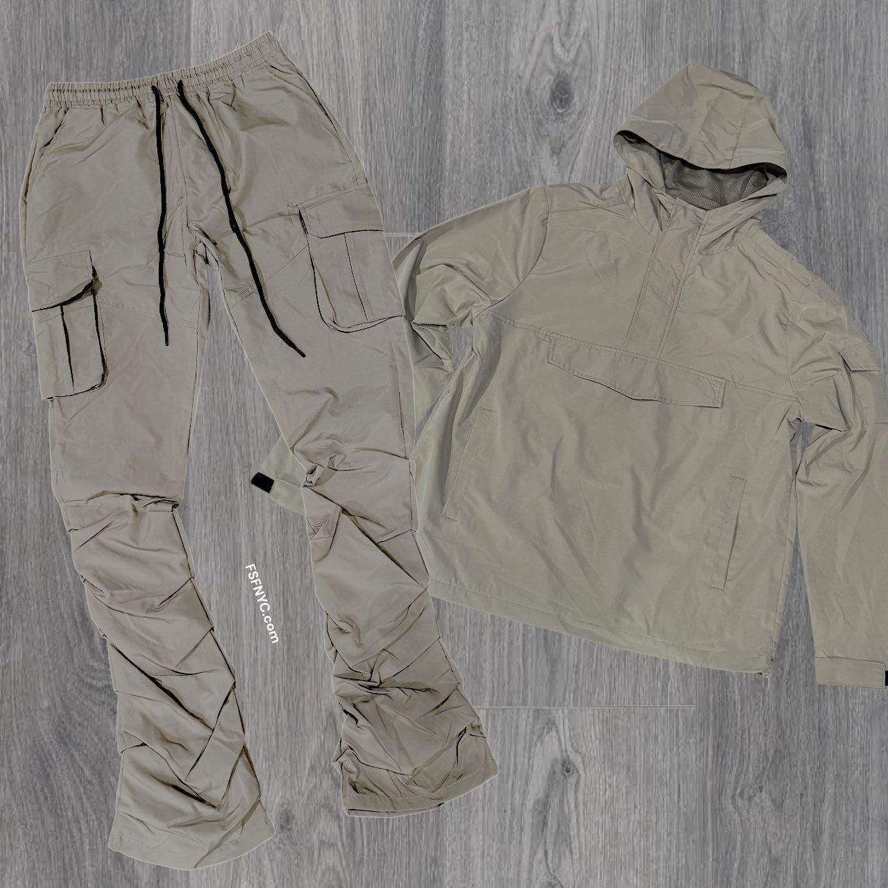 Rebel - NYLON Stacked & Anorak Pullover Jacket - SET - TAUPE   - 522422 zi
