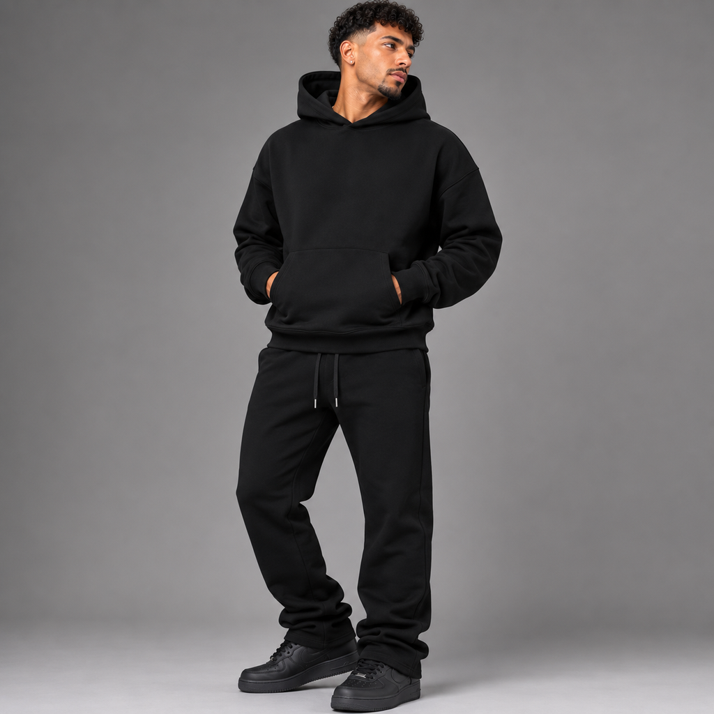 Narr - Stacked Flare Sweat Suit - Black - 1081