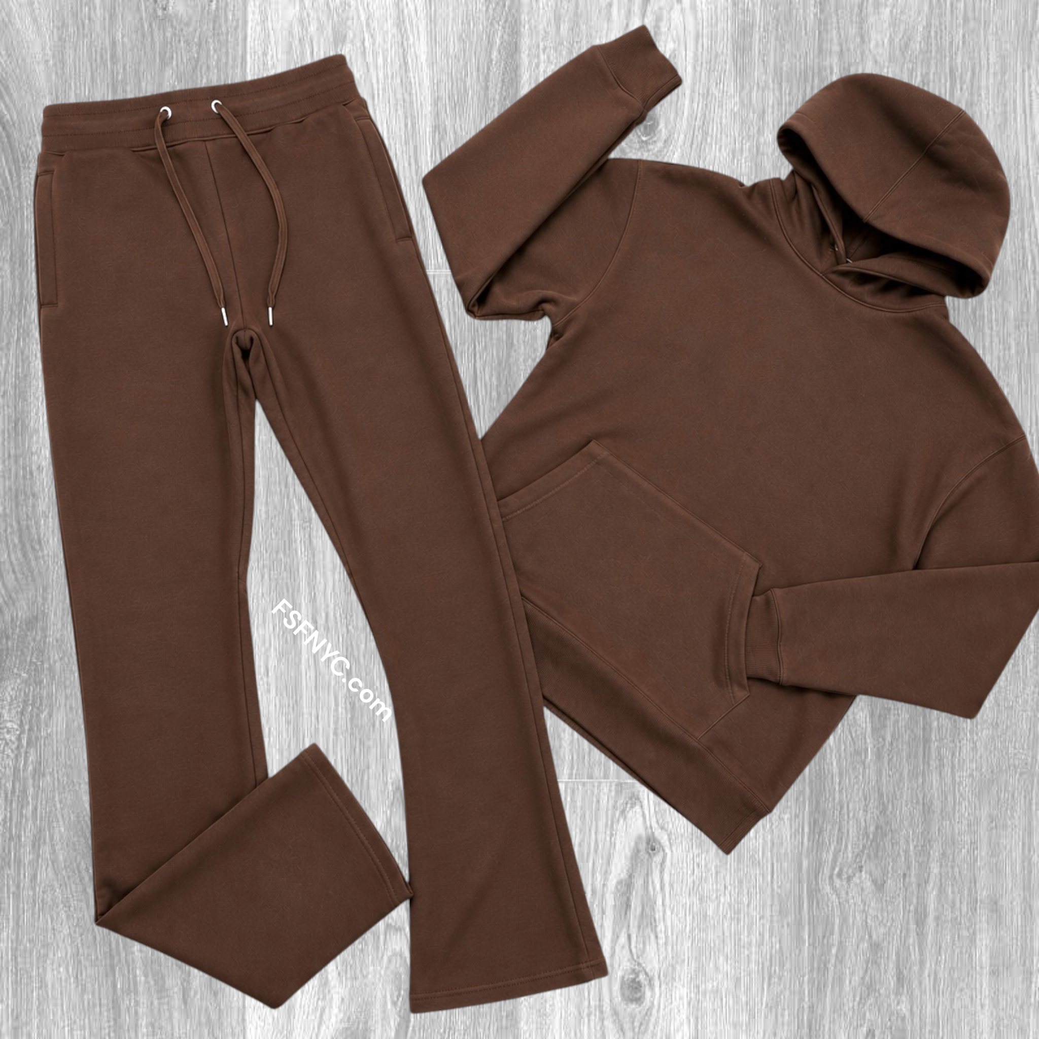 Narr - Stacked Flare  Sweat Suit - Brown - 1081