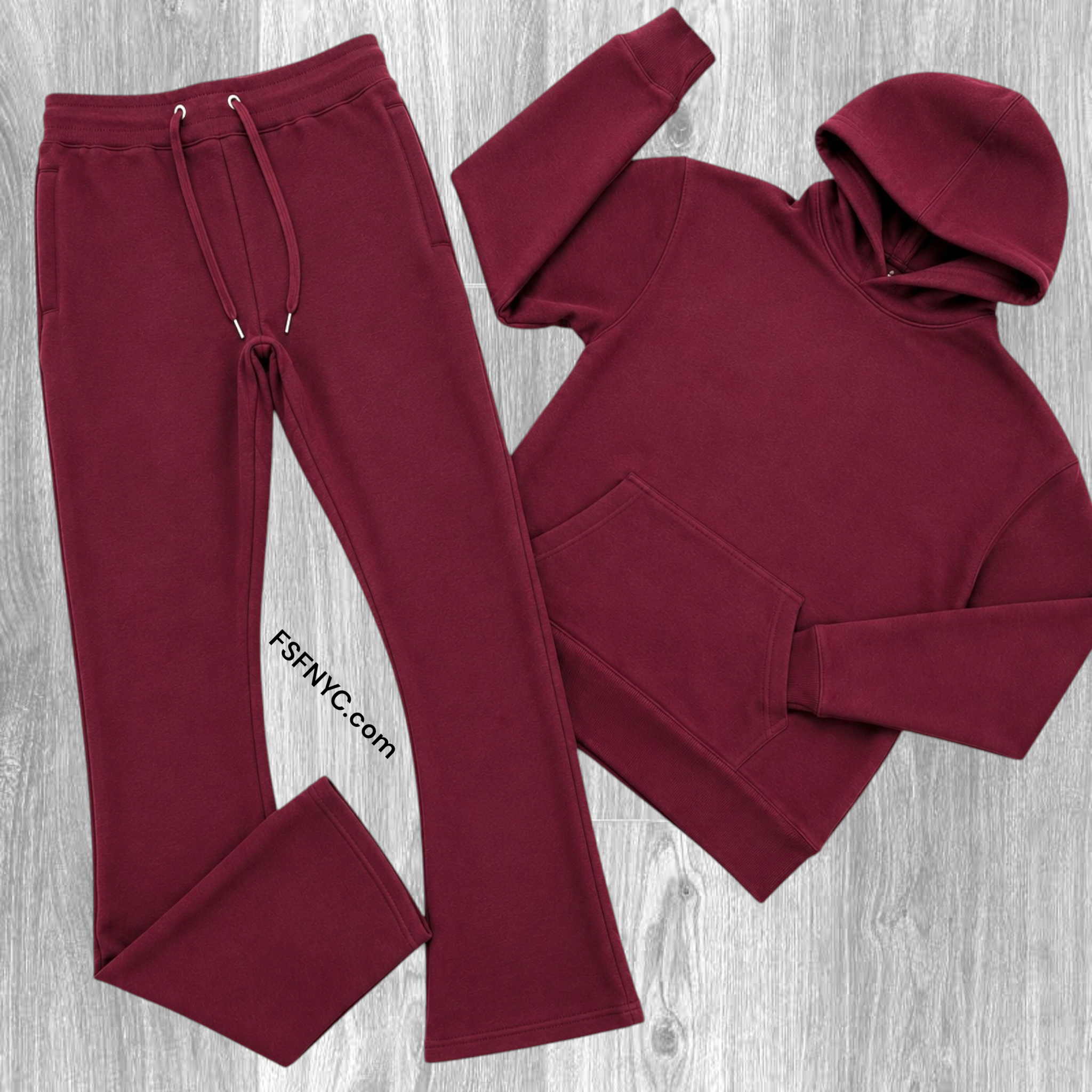 Narr - Stacked Flare Sweat Suit - wine - 1081