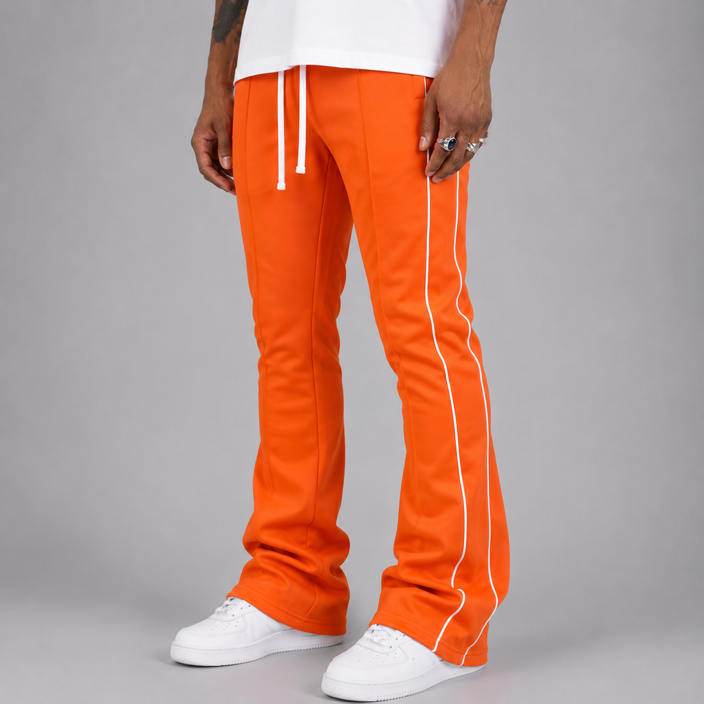 Rebel - Track Stacked Flare Pants  - Orange - 470